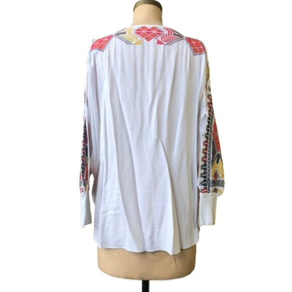 NWOT Boho embroidered tie front white loose light tunic top blouse - Picture 2 of 16